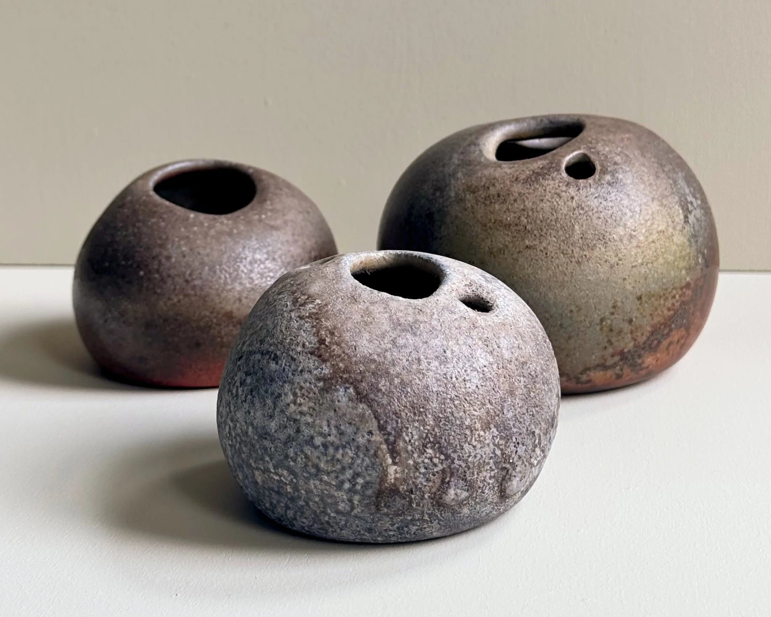 Anagama fired stone bud vases